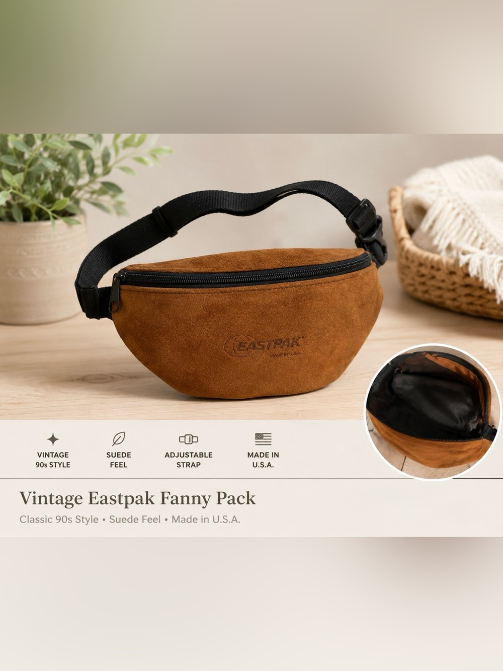 Vintage Eastpak Made in USA Brown Suede Waist Bag Fanny Pack 80s/90s